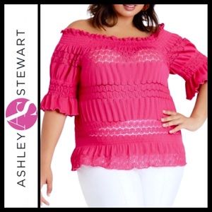 NWT Ashley Stewart Barbie Pink Off-Shoulder Blouse